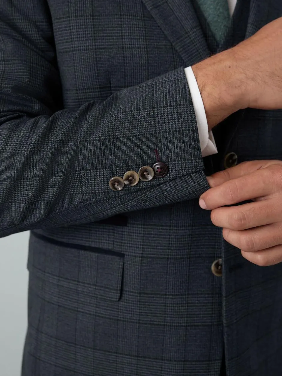 Next Blue Tailored Fit Trimmed Check Suit Jacket Clearance
