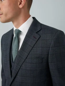 Next Blue Tailored Fit Trimmed Check Suit Jacket Clearance
