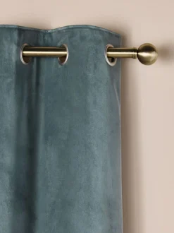 Next Blue Teal Matte Velvet Blackout/Thermal Curtains Outlet