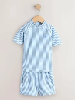Next Textured Rash Vest and Swim Shorts Set (3mths-7yrs) Blue New