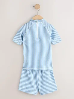 Next Textured Rash Vest and Swim Shorts Set (3mths-7yrs) Blue New