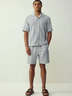 Next Blue Textured Stripe Short Sleeve Shirt Best
