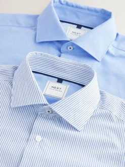 Next Regular Fit Single Cuff Easy Care Smart Shirts 2 Pack Blue texture/Stripe Online