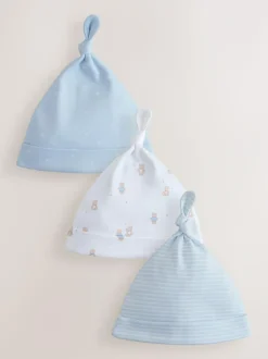 Next Blue Tie Top Baby Hats 3 Pack (0-12mths) Clearance