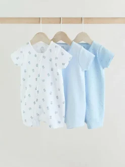 Next Blue Two Way Zip Baby Rompers 3 Pack (0mths-3yrs) Hot