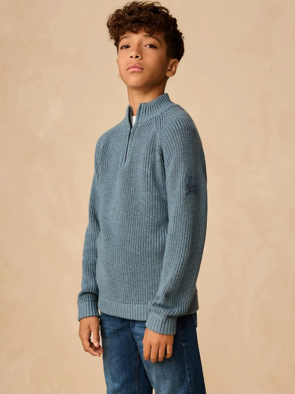 Next Utility Zip Neck Knitted Jumper (3-16yrs) Blue Clearance