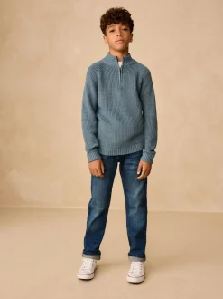 Next Utility Zip Neck Knitted Jumper (3-16yrs) Blue Clearance
