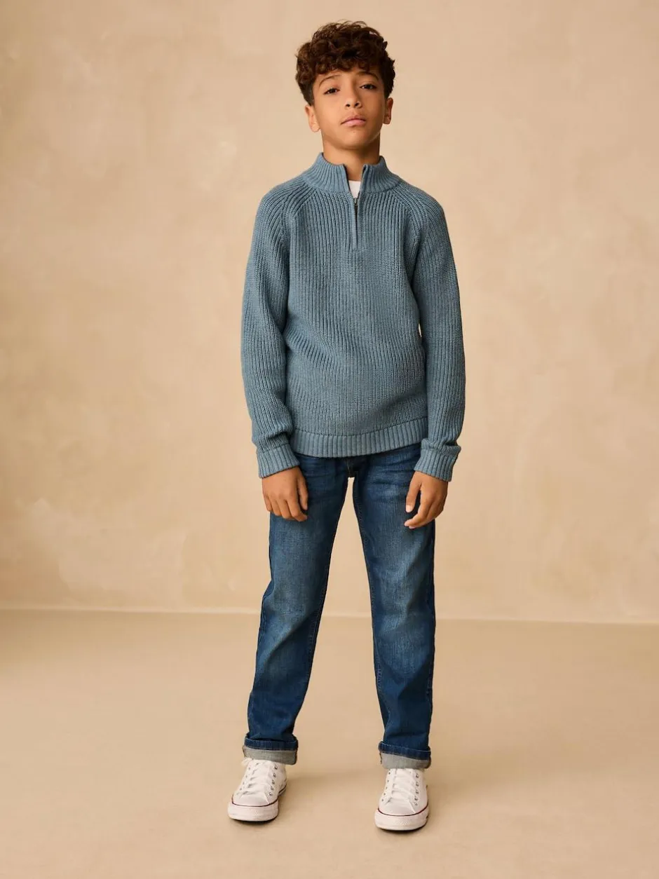 Next Utility Zip Neck Knitted Jumper (3-16yrs) Blue Clearance