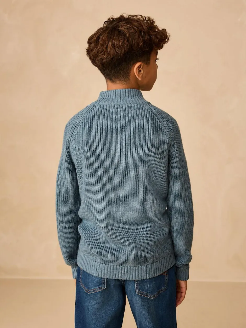 Next Utility Zip Neck Knitted Jumper (3-16yrs) Blue Clearance