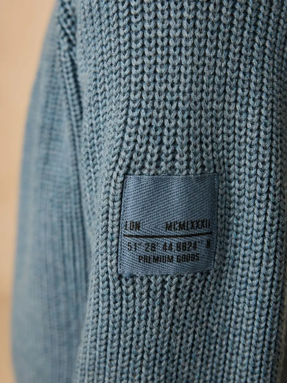 Next Utility Zip Neck Knitted Jumper (3-16yrs) Blue Clearance