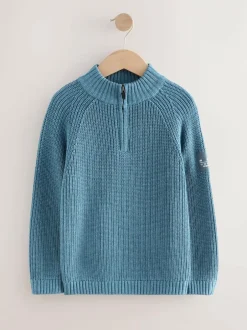 Next Utility Zip Neck Knitted Jumper (3-16yrs) Blue Clearance