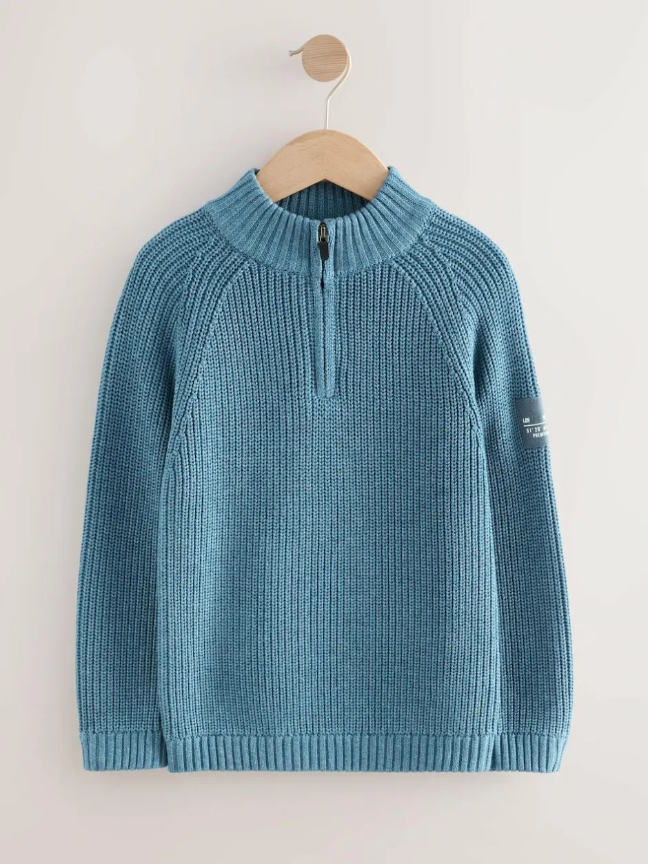 Next Utility Zip Neck Knitted Jumper (3-16yrs) Blue Clearance