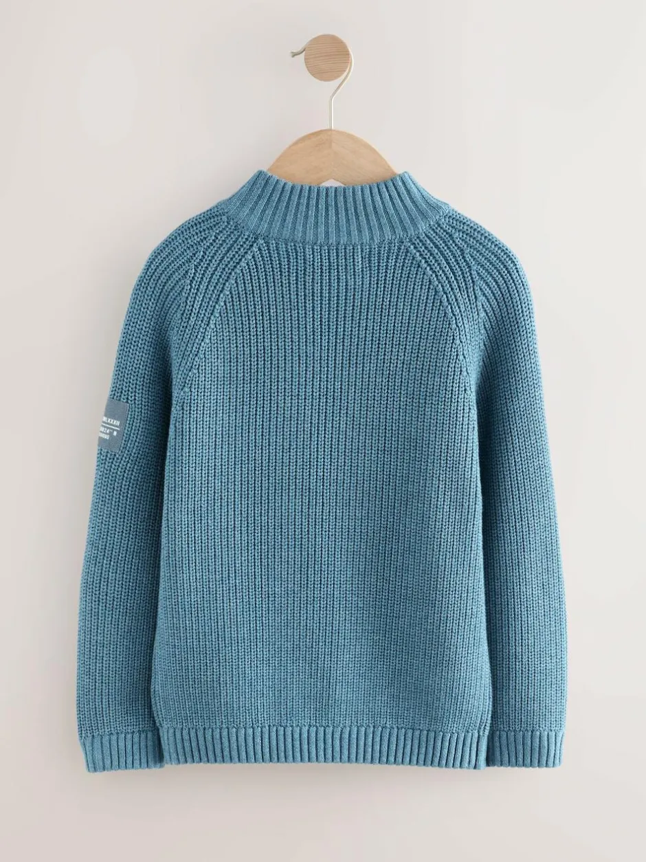 Next Utility Zip Neck Knitted Jumper (3-16yrs) Blue Clearance
