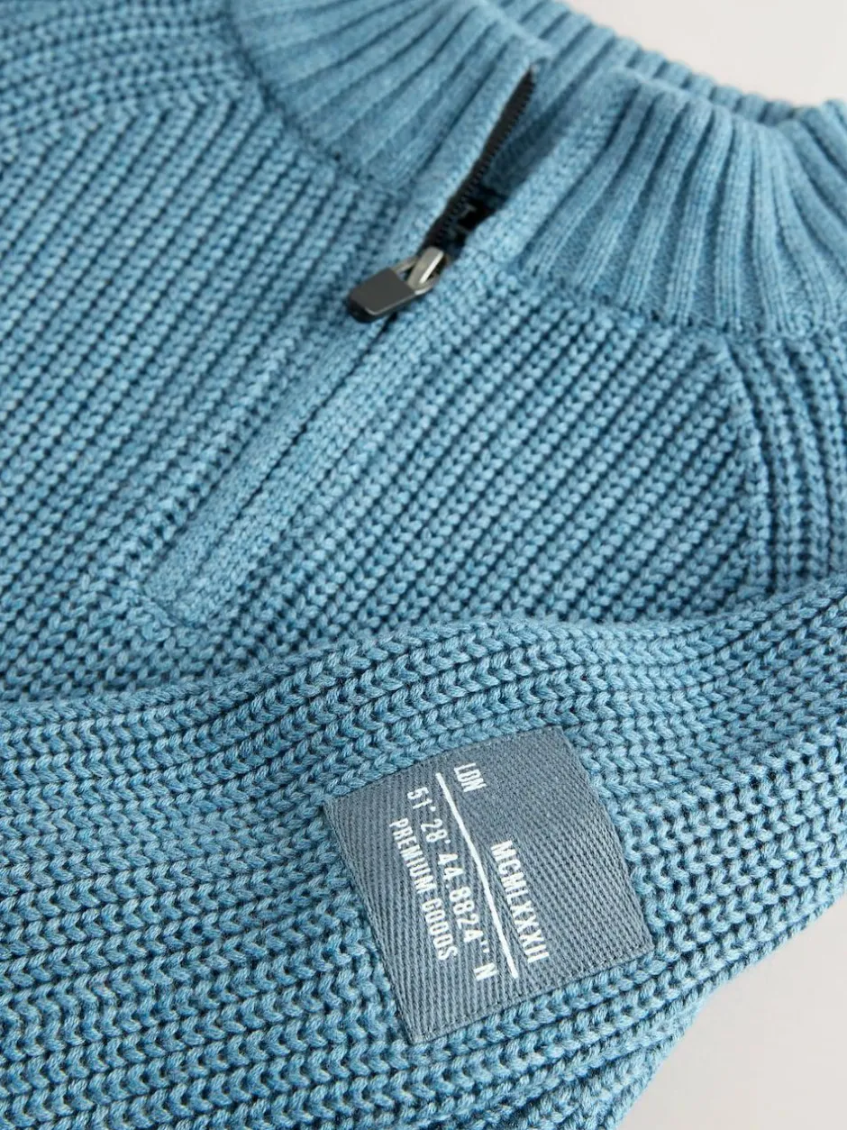 Next Utility Zip Neck Knitted Jumper (3-16yrs) Blue Clearance