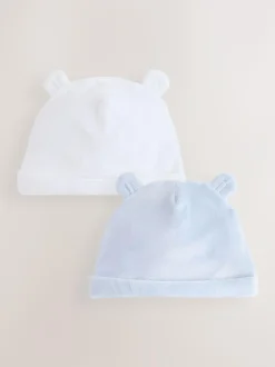 Next Blue Velour Baby Beanies 2 Pack (0-12mths) Outlet