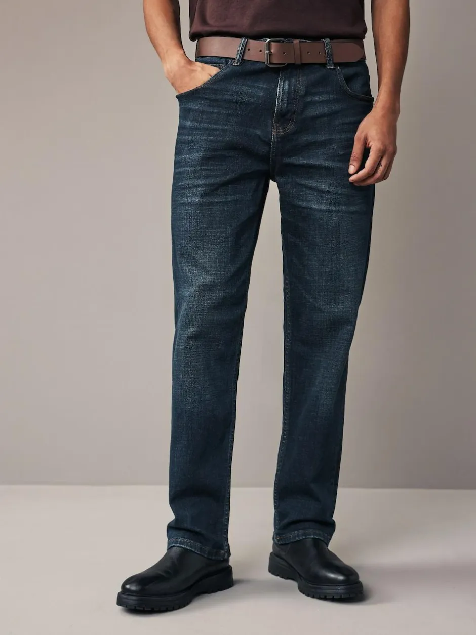 Next Straight Fit Belted Authentic Jeans Blue Washed