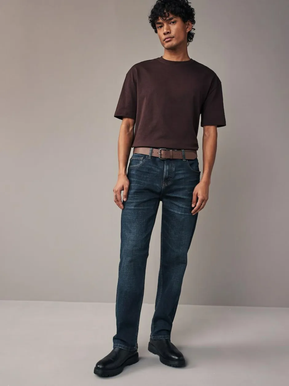Next Straight Fit Belted Authentic Jeans Blue Washed