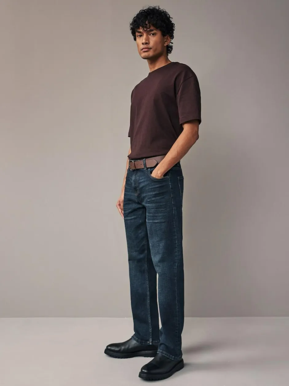 Next Straight Fit Belted Authentic Jeans Blue Washed