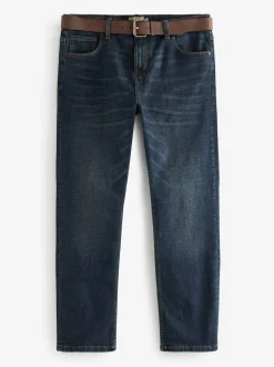 Next Straight Fit Belted Authentic Jeans Blue Washed