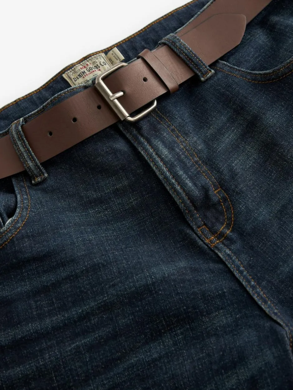 Next Straight Fit Belted Authentic Jeans Blue Washed
