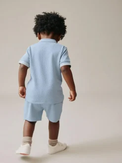 Next Blue Zip Neck Short Sleeve Polo Shirt And Shorts Set (3mths-7yrs) Online