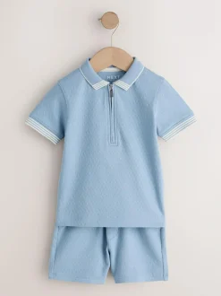 Next Blue Zip Neck Short Sleeve Polo Shirt And Shorts Set (3mths-7yrs) Online