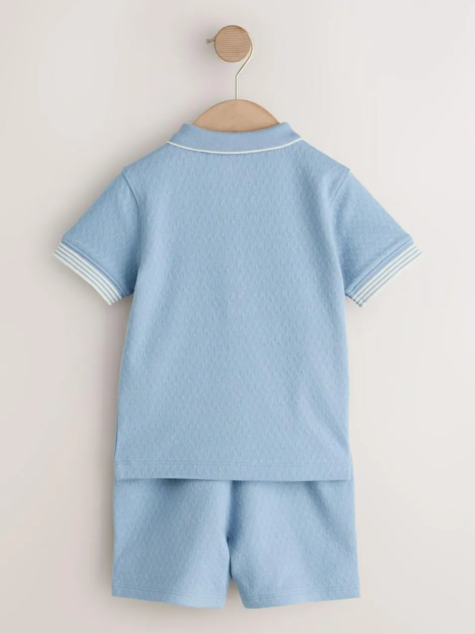 Next Blue Zip Neck Short Sleeve Polo Shirt And Shorts Set (3mths-7yrs) Online