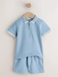 Next Blue Zip Neck Short Sleeve Polo Shirt And Shorts Set (3mths-7yrs) Online