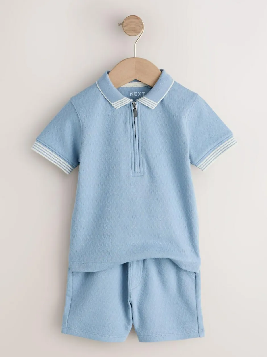 Next Blue Zip Neck Short Sleeve Polo Shirt And Shorts Set (3mths-7yrs) Online