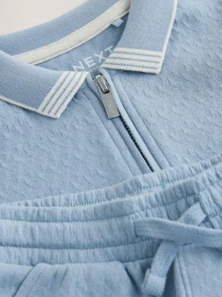 Next Blue Zip Neck Short Sleeve Polo Shirt And Shorts Set (3mths-7yrs) Online