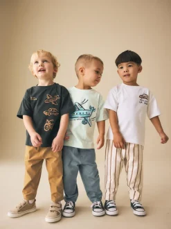 Next Short Sleeve T-Shirts & Joggers Set 3 Pack (3mths-7yrs) Blue/Black/White Vehicles Clearance
