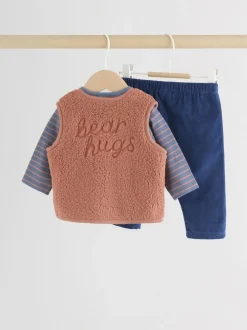 Next Baby Gilet Top and Leggings Set (0mths-2yrs) Blue/Brown Bear Hugs Slogan Borg Outlet
