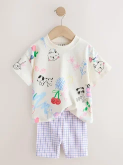 Next Top & Cycle Shorts Set 2 Pack (3mths-7yrs) Blue/Cream Hot