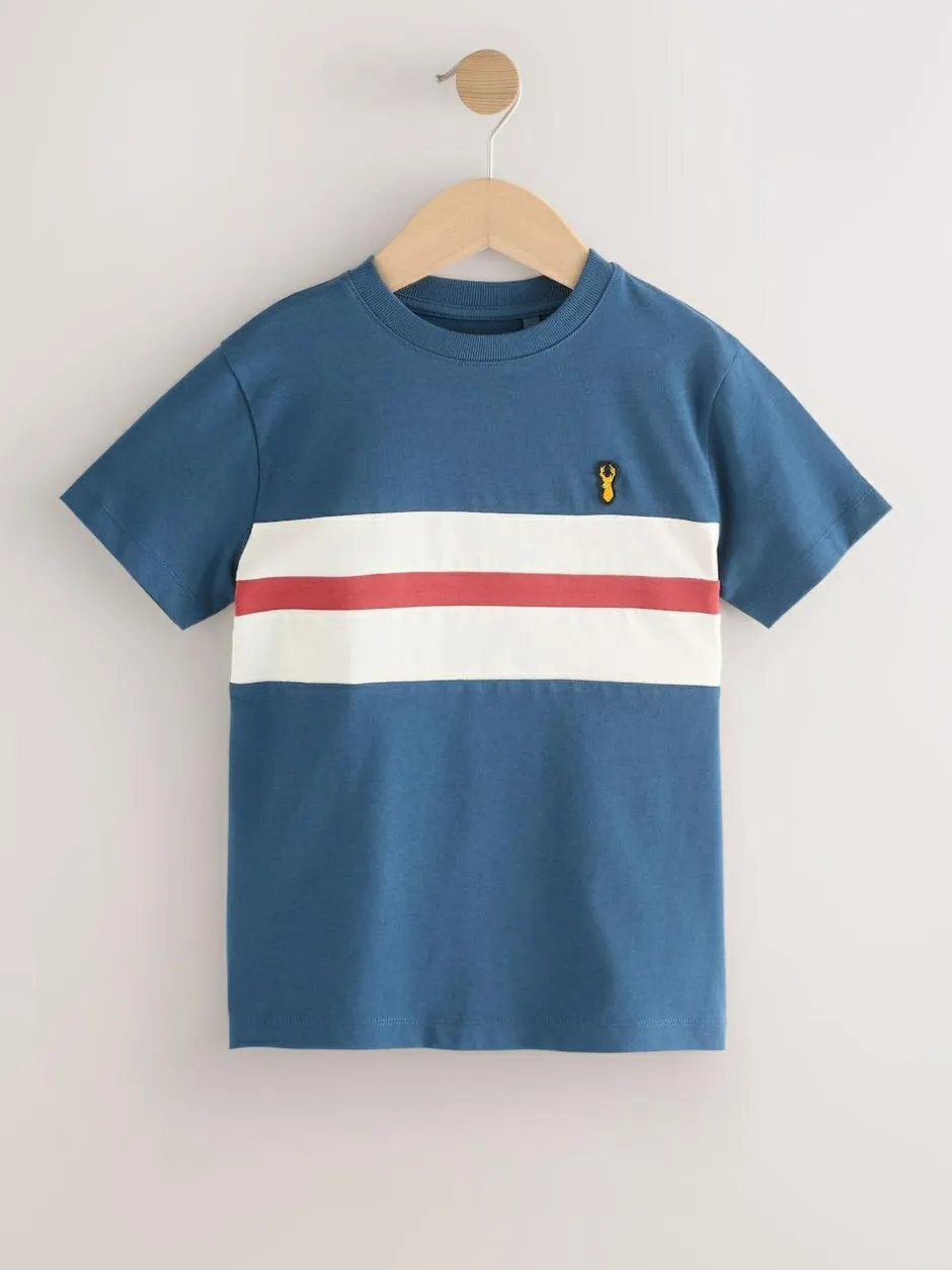Next Blue/Ecru Colourblock Short Sleeve T-Shirt (3-16yrs) Outlet