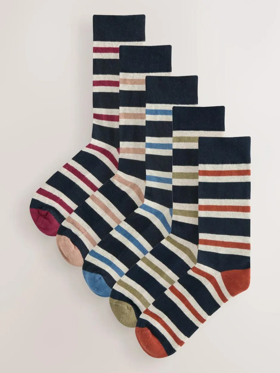 Next Blue/Ecru Striped Cushioned Sole Comfort Socks 5 Pack Online