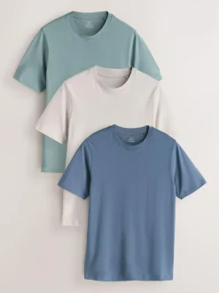 Next Muscle Fit Essential T-Shirts 3 Pack Blue/Ecru White/Green Online
