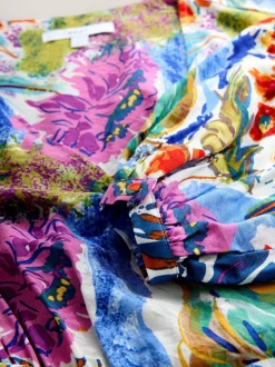 Next V-Neck Tie Waist Long Sleeve Midi Dress Blue/Green Floral Print Sale