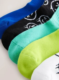 Next Blue/Green Graffiti Smile Cushioned Footbed Cotton Rich Ribbed Tipped Socks 5 Pack Discount