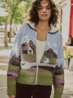 Next Blue/Green Landscape Scene Zip Cardigan Online