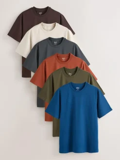 Next Blue/Green/Grey/Orange/White/Brown Regular Fit Essential Cotton T-Shirts 6 Pack Best