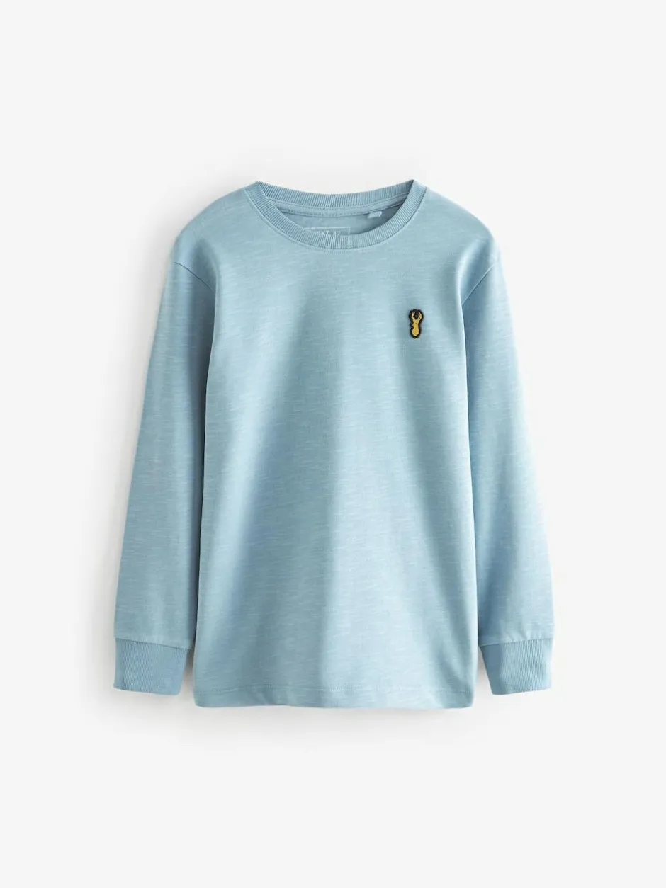 Next Stag Logo Long Sleeve Cosy T-Shirts 4 Pack (3-16yrs) Blue/Green/Grey/Stone Best