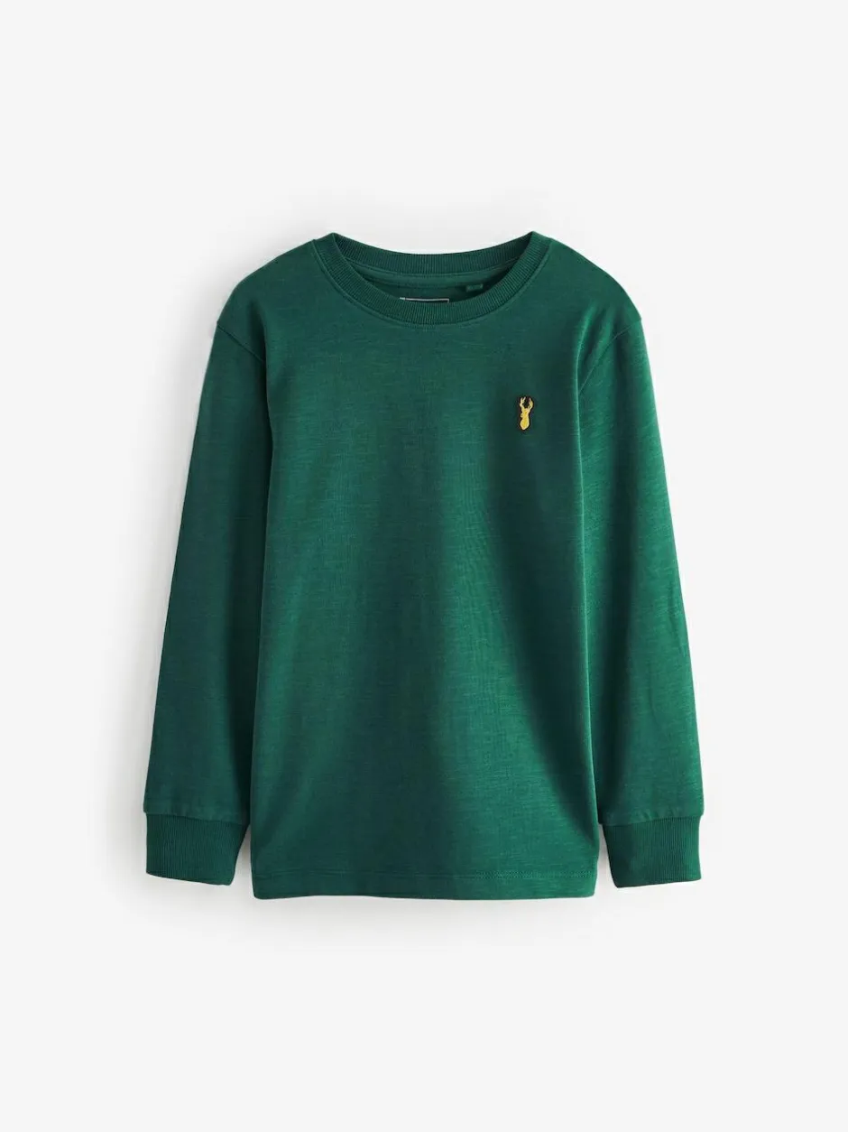 Next Stag Logo Long Sleeve Cosy T-Shirts 4 Pack (3-16yrs) Blue/Green/Grey/Stone Best