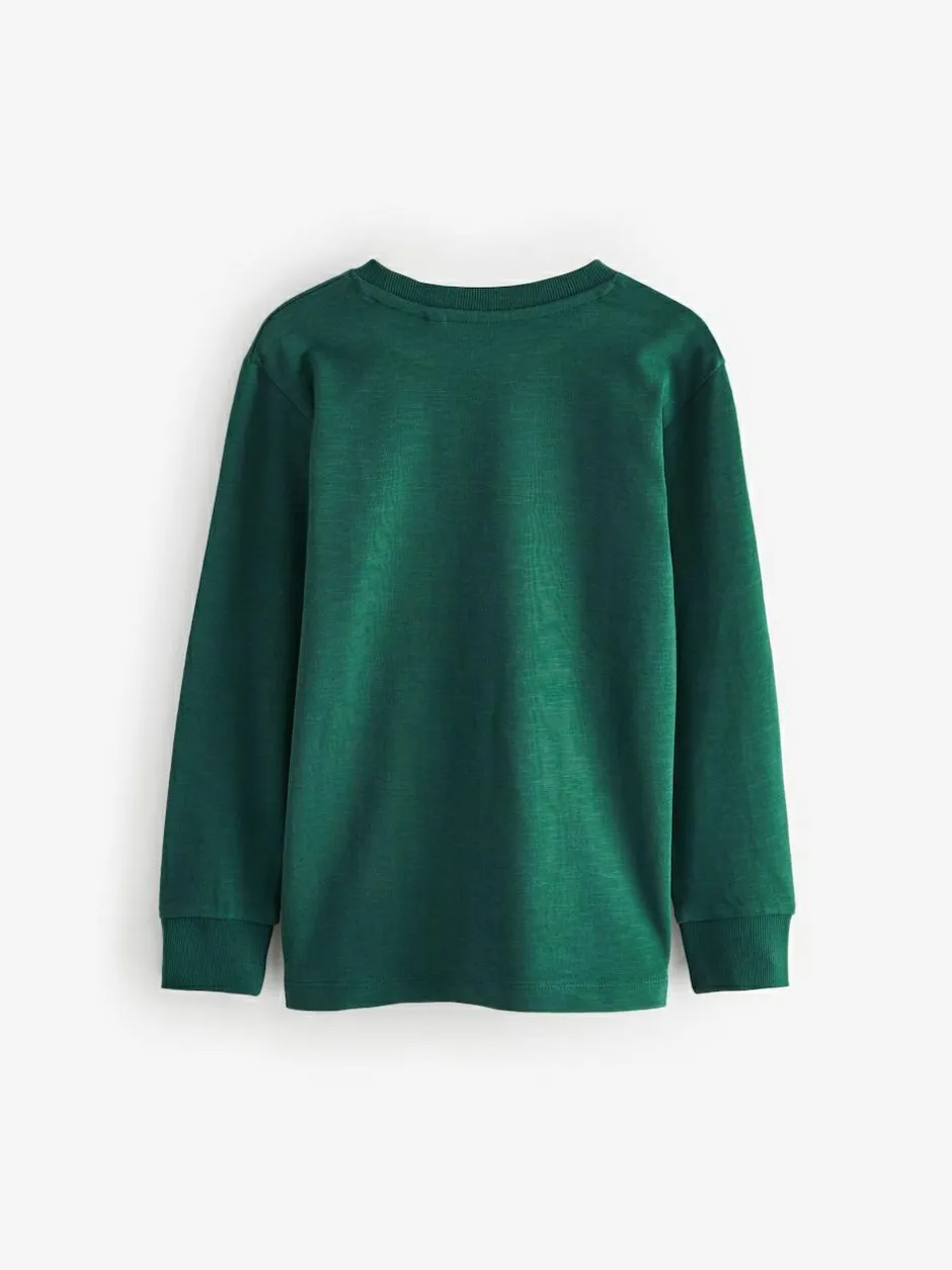Next Stag Logo Long Sleeve Cosy T-Shirts 4 Pack (3-16yrs) Blue/Green/Grey/Stone Best