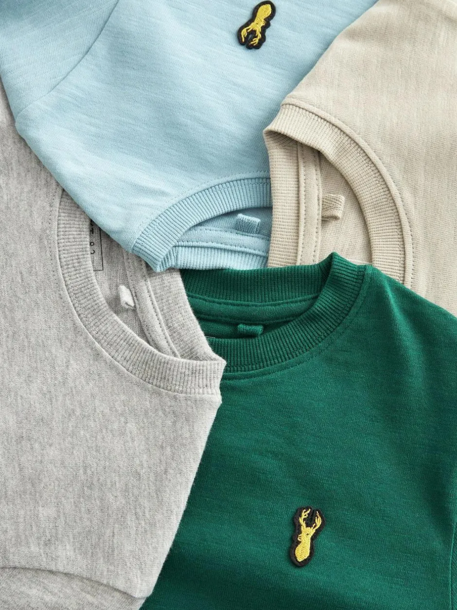 Next Stag Logo Long Sleeve Cosy T-Shirts 4 Pack (3-16yrs) Blue/Green/Grey/Stone Best