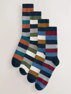 Next Heavyweight Socks 4 Pack Blue/Green/Orange Rugby Stripe Online