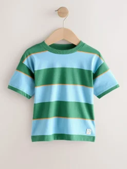 Next Short Sleeve Stripe T-Shirt (3mths-7yrs) (3mths-7yrs) Blue/Green/Orange Discount