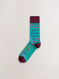Next Blue/Green/Orange Spot 7 Pack Mens Cotton Rich Socks Online