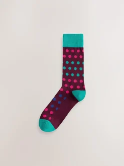 Next Blue/Green/Orange Spot 7 Pack Mens Cotton Rich Socks Online