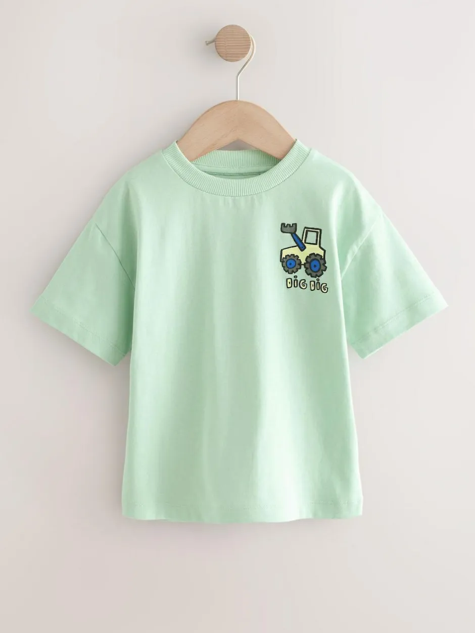 Next Small Short Sleeve Graphic T-Shirts 5 Pack (3mths-7yrs) Blue/Green/Red/Orange/Yellow Cars Hot