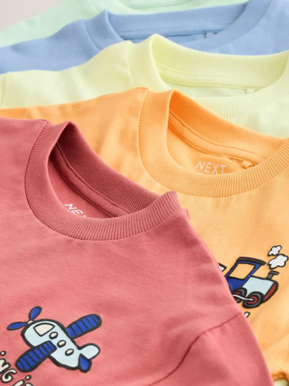 Next Small Short Sleeve Graphic T-Shirts 5 Pack (3mths-7yrs) Blue/Green/Red/Orange/Yellow Cars Hot